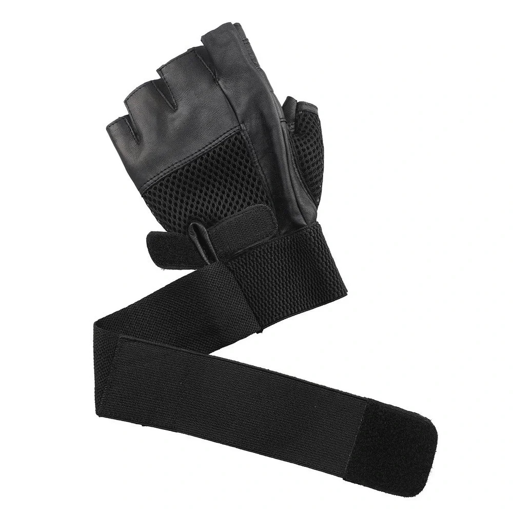 100% Genuine Leather Fingerless Gloves (8 x 4.5 x 1) Black